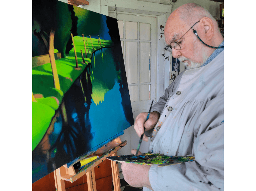 Christian Broutin en train de peindre.